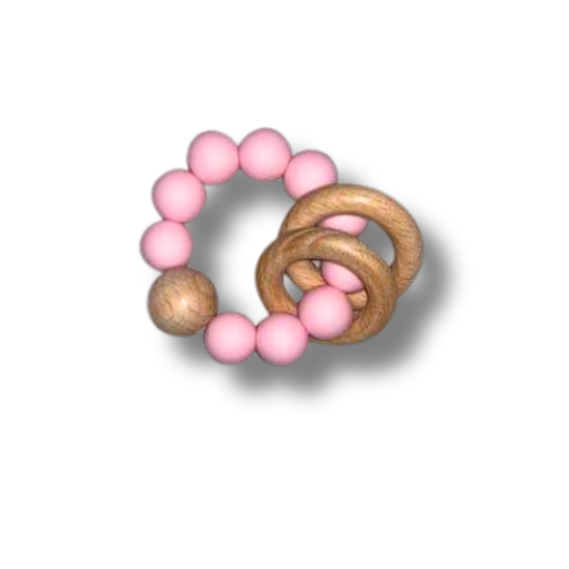 Silicone Wooden Teether - Pink