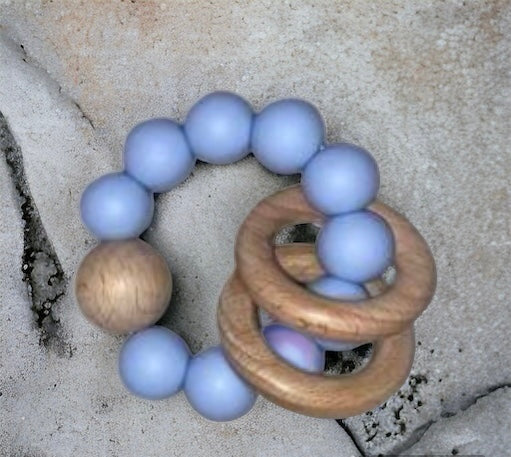 Silicone Wooden Teether - Blue