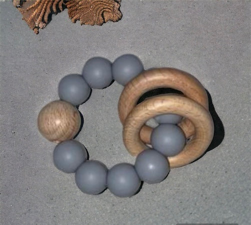 Silicone Wooden Teether - Grey