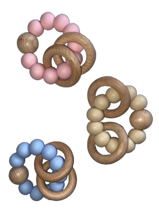 Silicone Wooden Teether - Pink