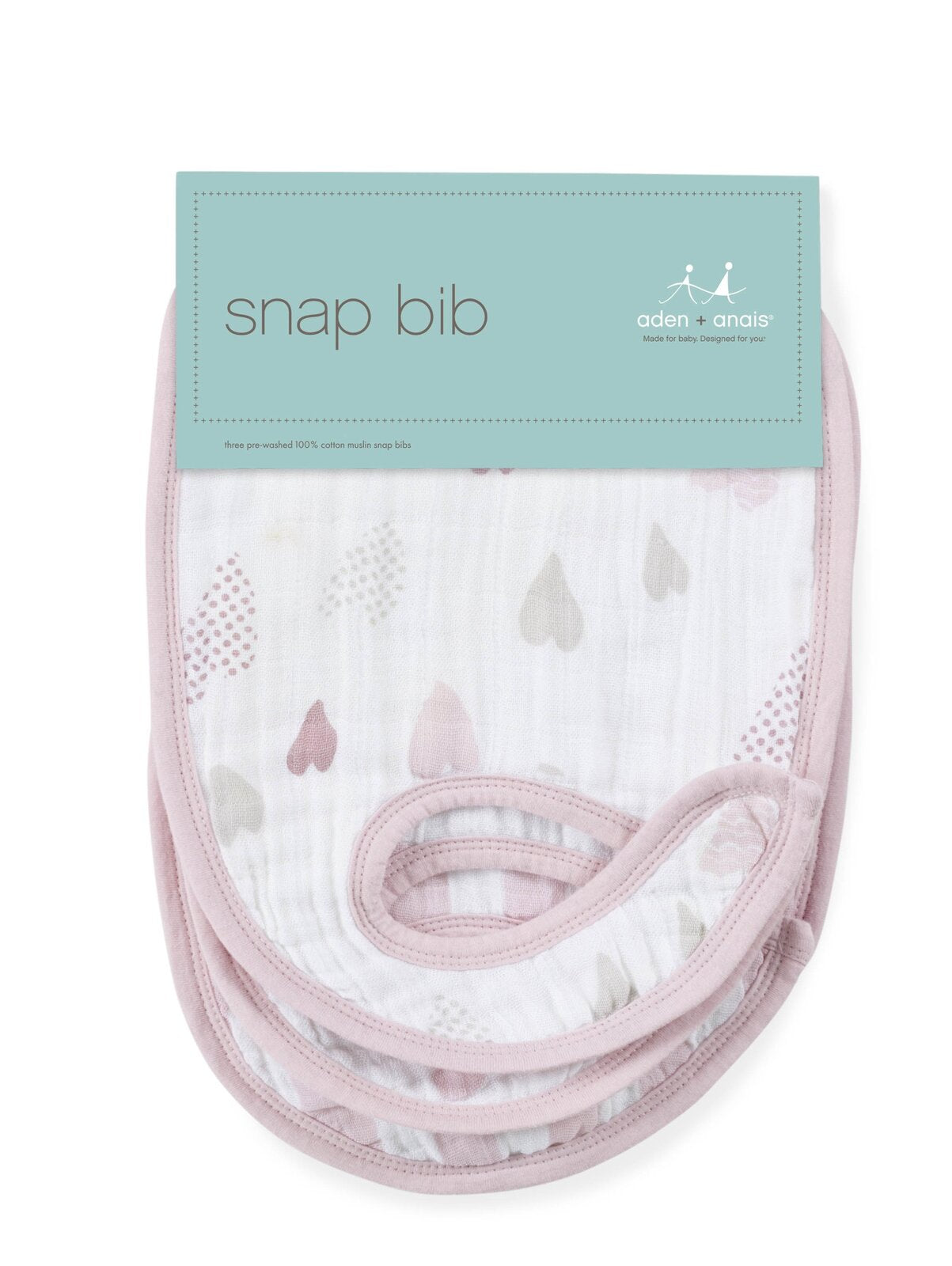 Aden and Anais Muslin Classic Snap Bibs - 3 Pack - Heart Breaker