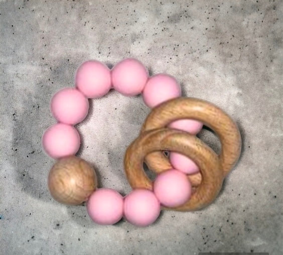 Silicone Wooden Teether - Pink
