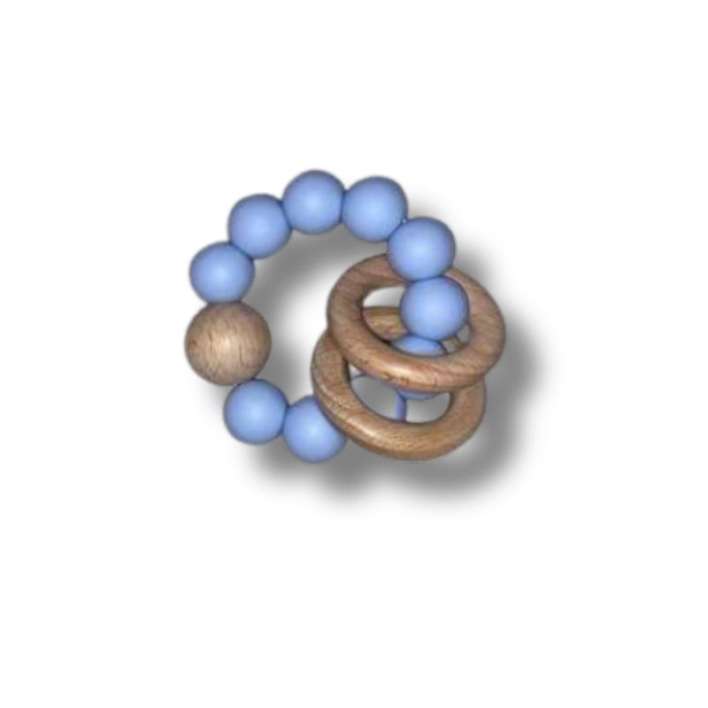 Silicone Wooden Teether - Blue