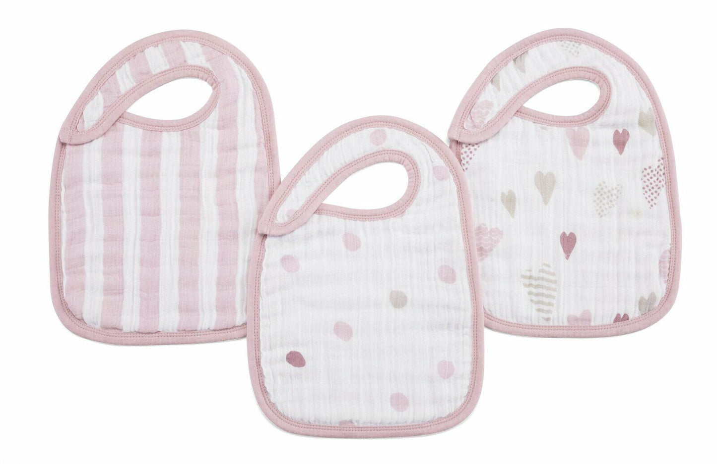 Aden and Anais Muslin Classic Snap Bibs - 3 Pack - Heart Breaker